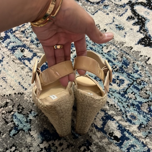 Diane von Furstenberg Nude Sudan Patent Wedge Espadrilles Sandals sz 8.5M - Picture 14 of 16